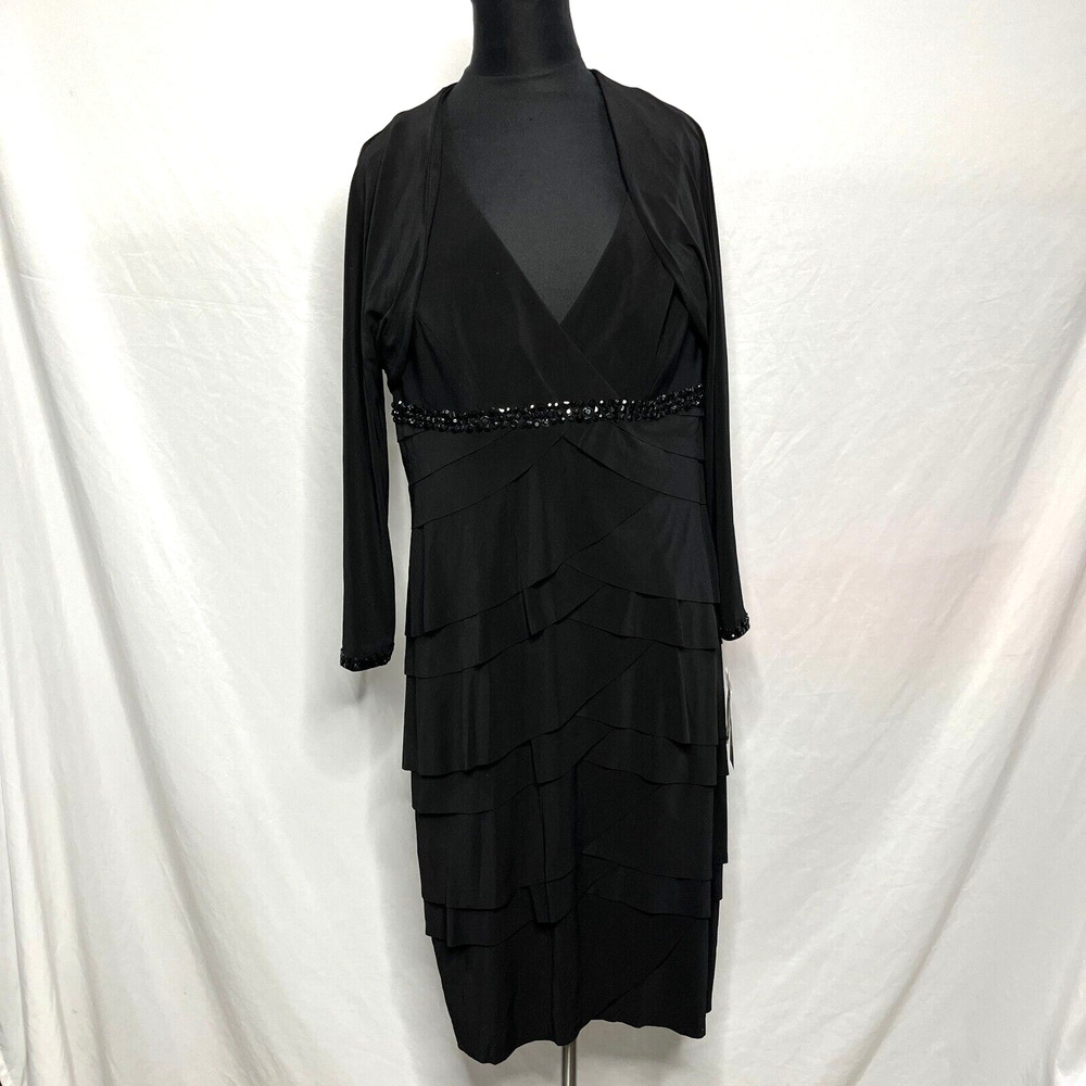 ALEX EVENINGS Beaded Embellished Waist Shutter Pleated Dress & jacket Size 12